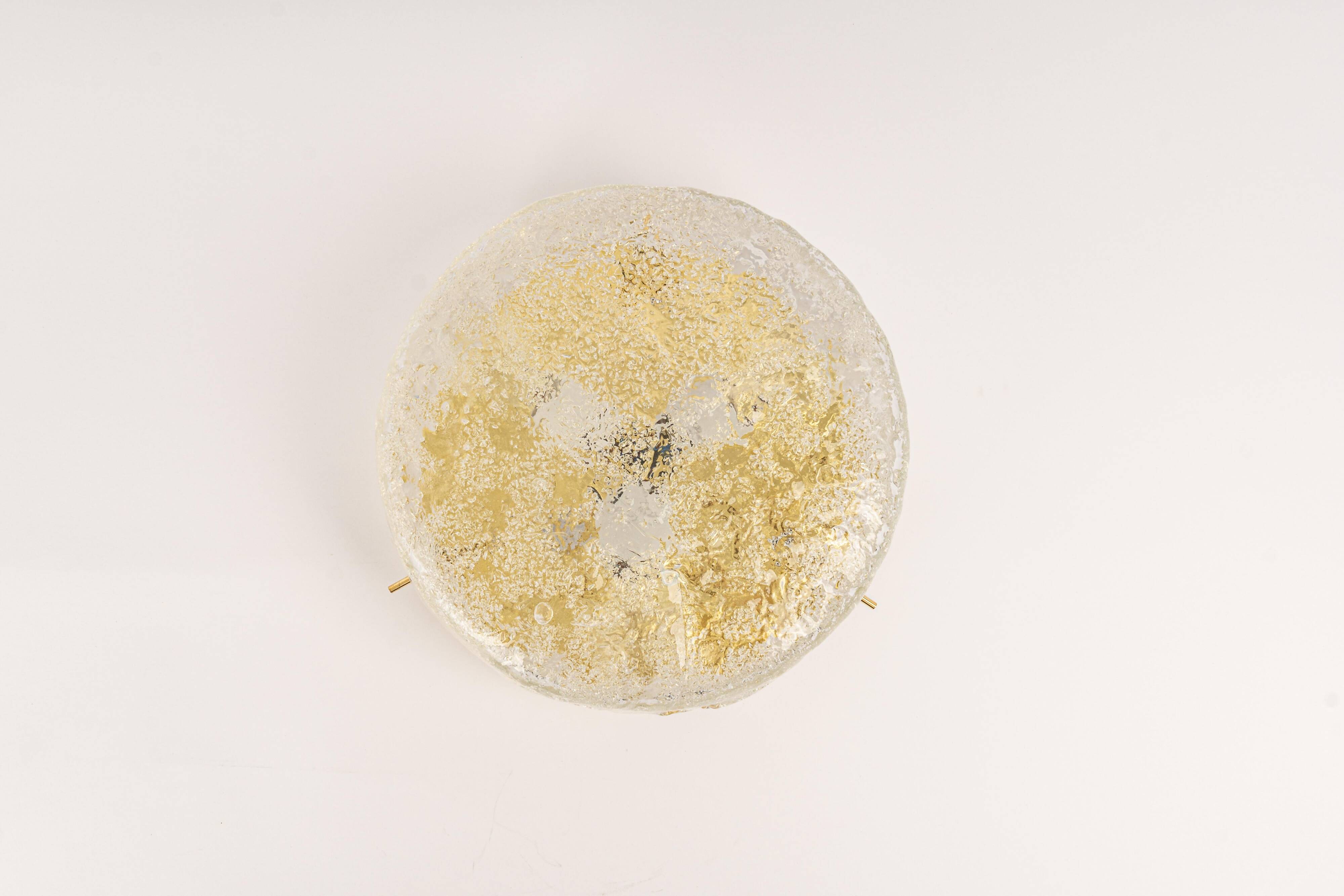 Plafonnier en verre de Murano Hillebrand en laiton, Allemagne, années 1970