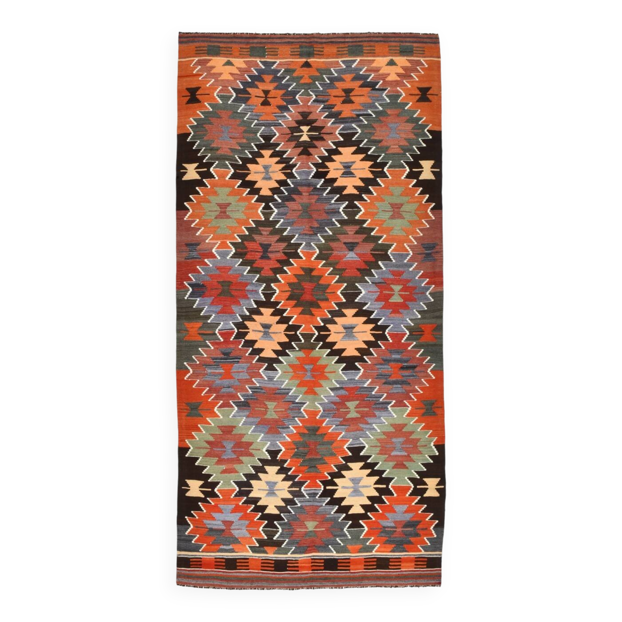 Geometric Pattern Multicolor Wool Kilim Rug, 192x256 Cm