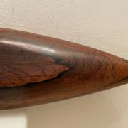 Centerpiece, canoe, wood art, jean gillon, jacaranda, vintage 70
