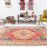 Tapis vintage rouge classique et bordé 5 x 9, 146 x 267 cm