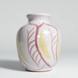 Scandinavian Modern Ceramic Vase with Red & Yellow Leaves, Alingsås Keramik 1947
