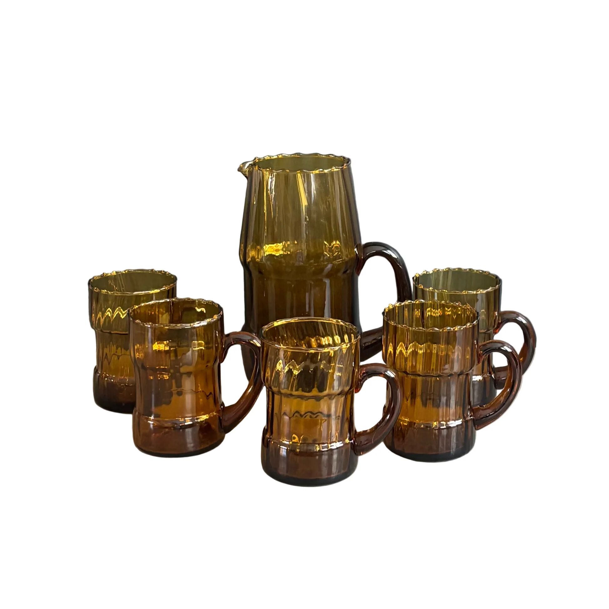 Amber textured glass water service, 1 jug + 5 glasses - Ref 1399