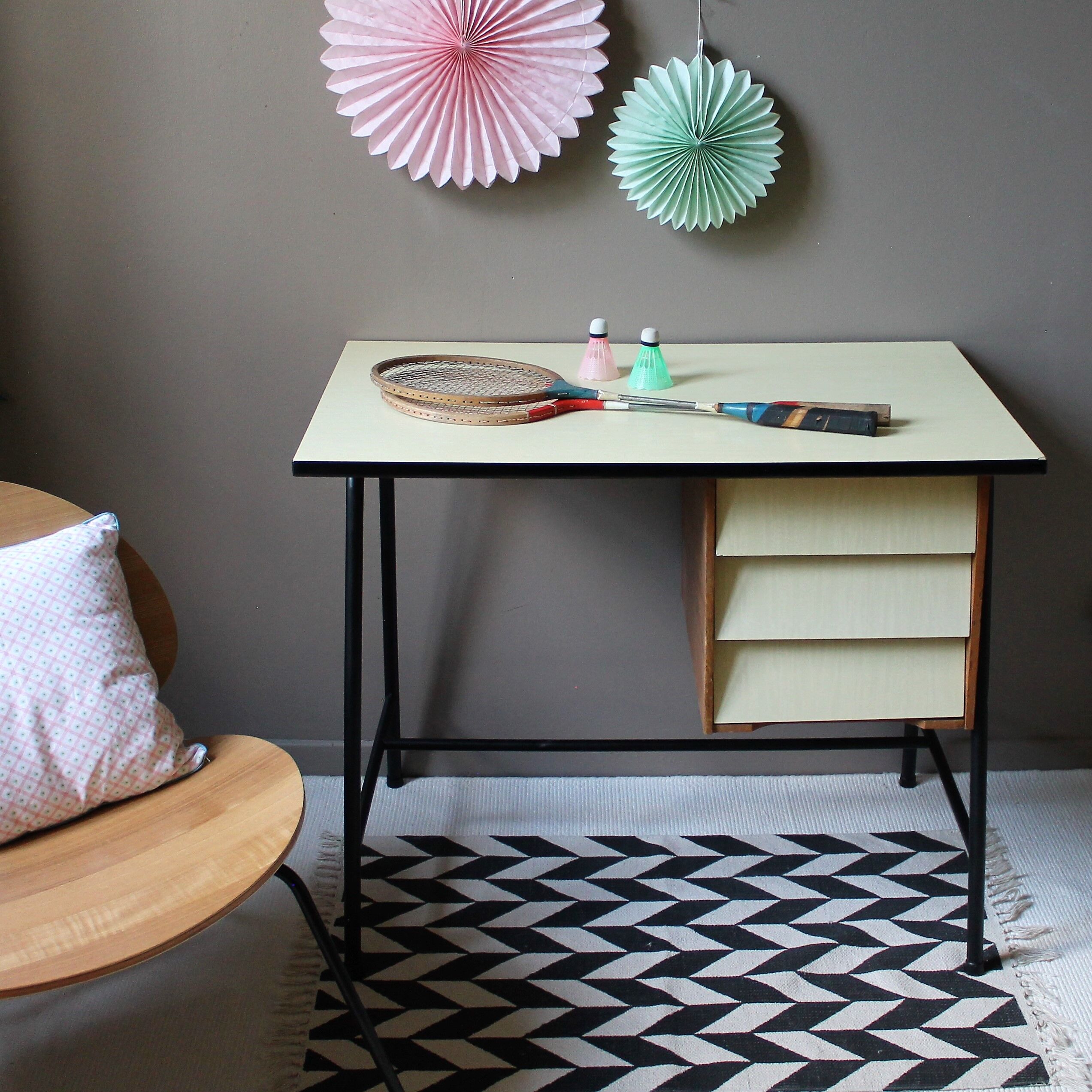 vintage desk tray & drawers formica yellow serin