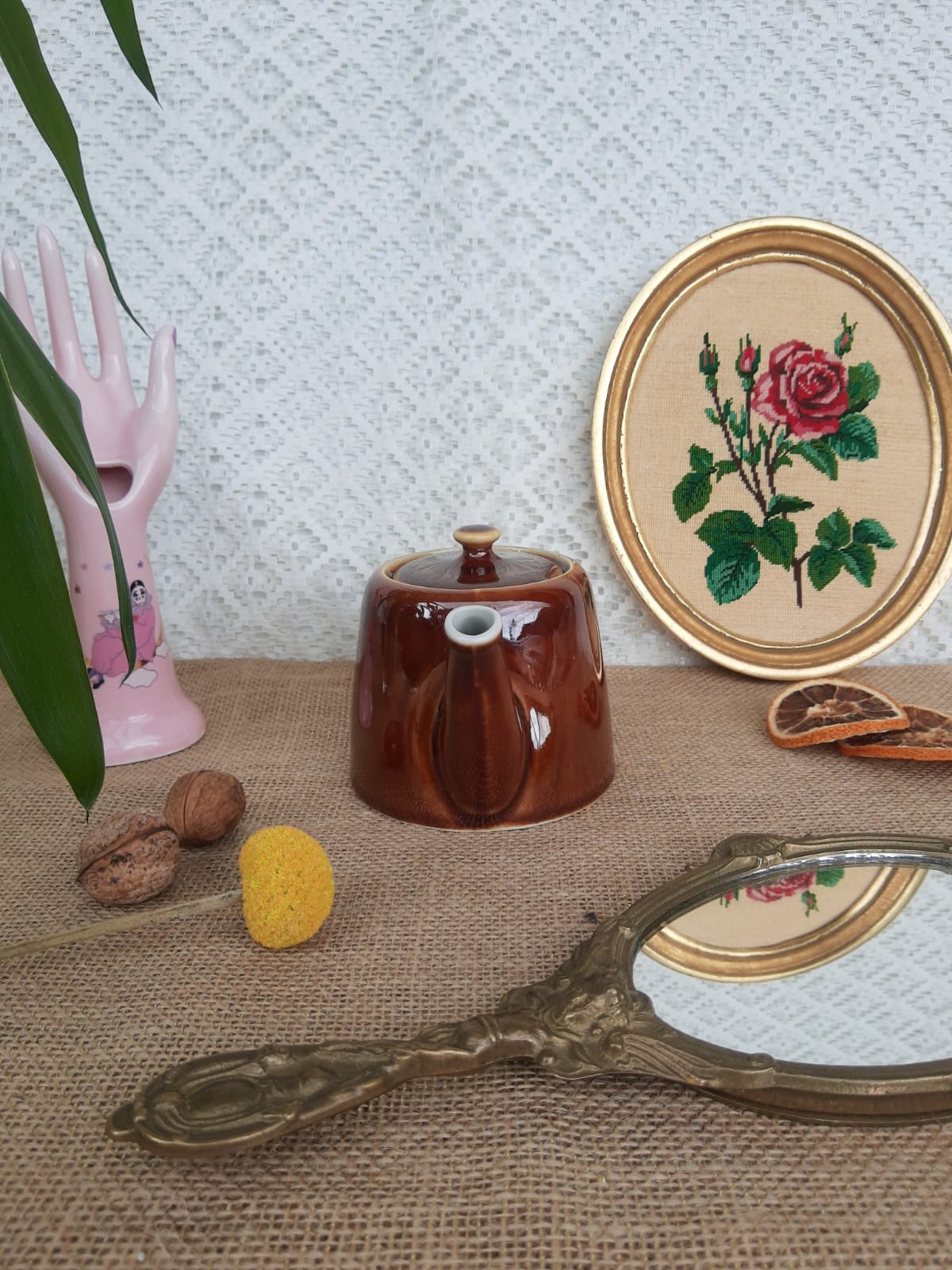 Brown ceramic teapot - vintage