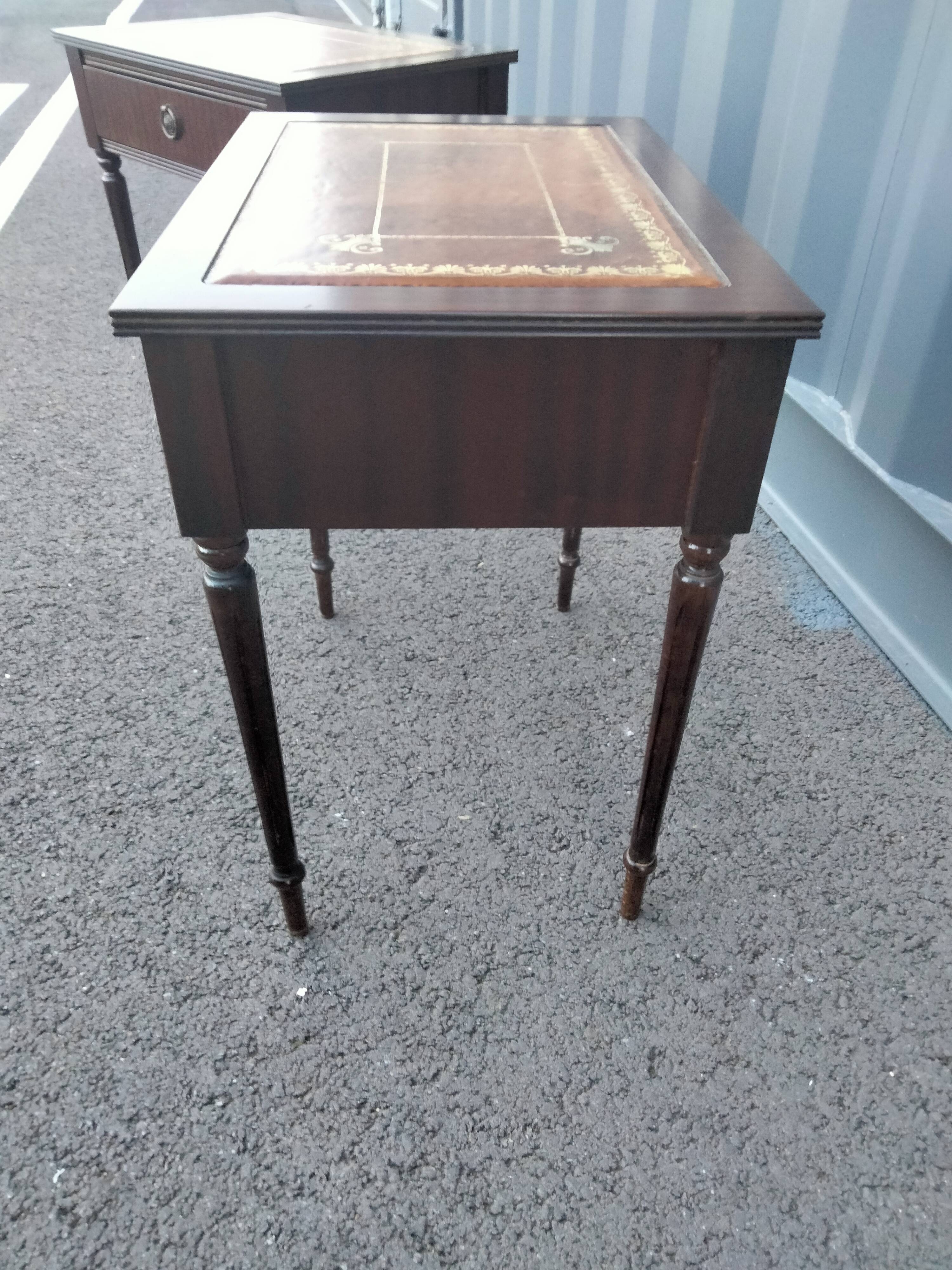 Pair of bedside tables side tables old leather top style louis xvi