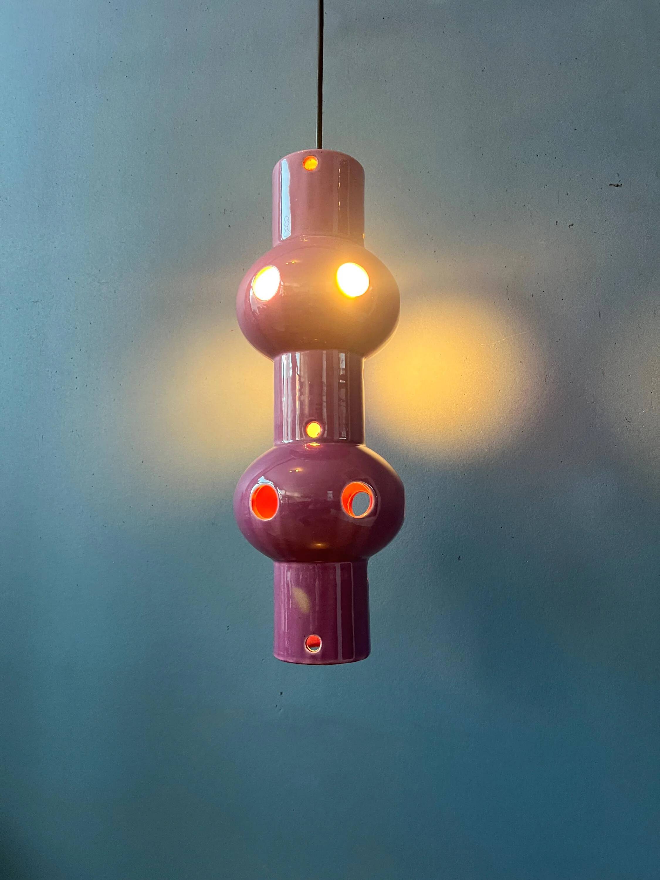 Suspension vintage en céramique rose violette West Germany