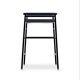 Contemporary artisan bar stool in navy blue leather and black rubber metal.