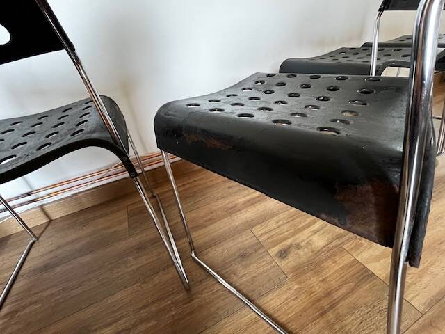 Set of 4 Black Omstak Chairs by Rodney Kinsman for Bieffeplast