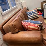 Brown braided leather sofa