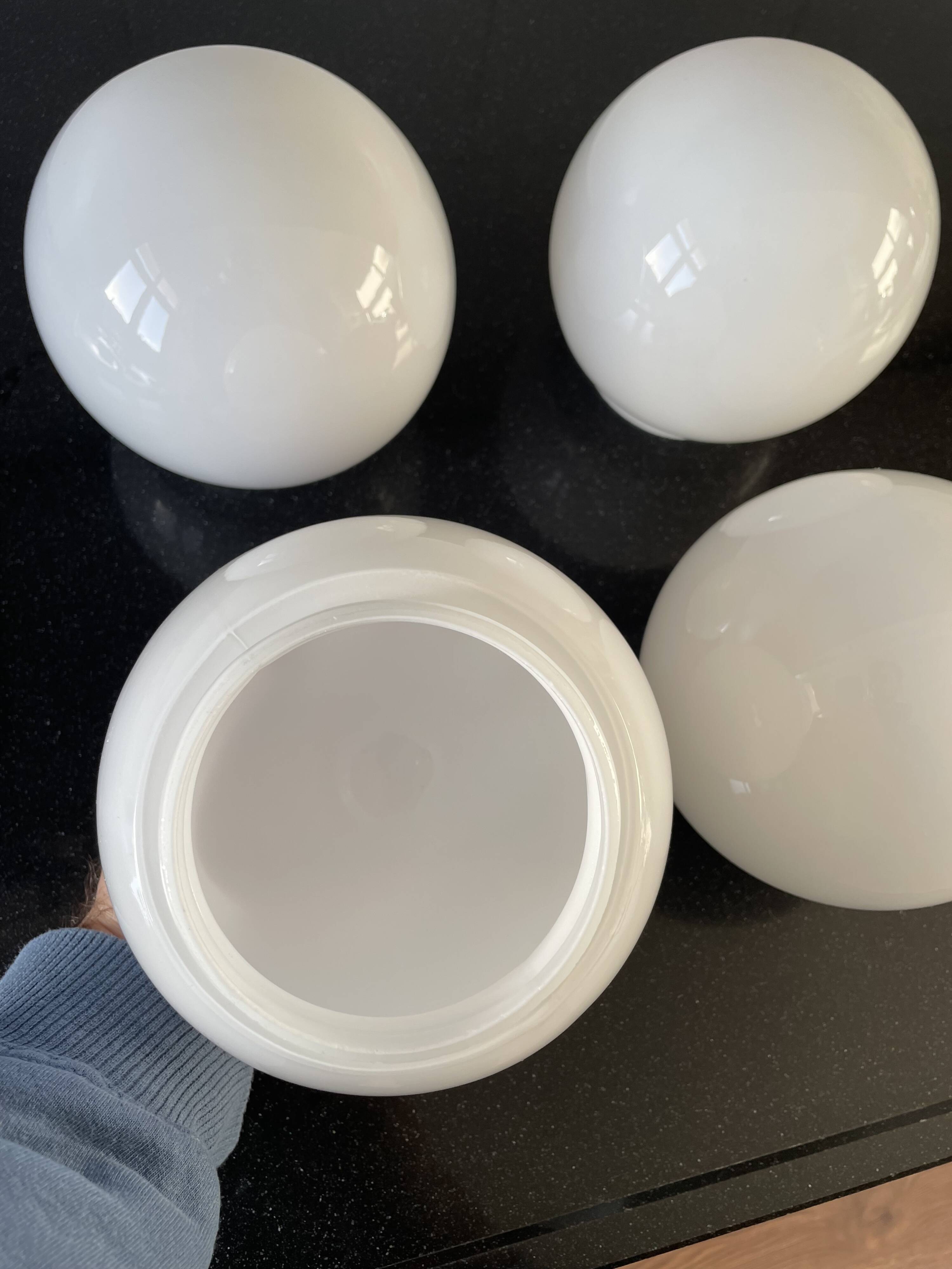 Ensemble de 4 abat-jour en verre opalin pour plafond, lampes rondes blanches vintage