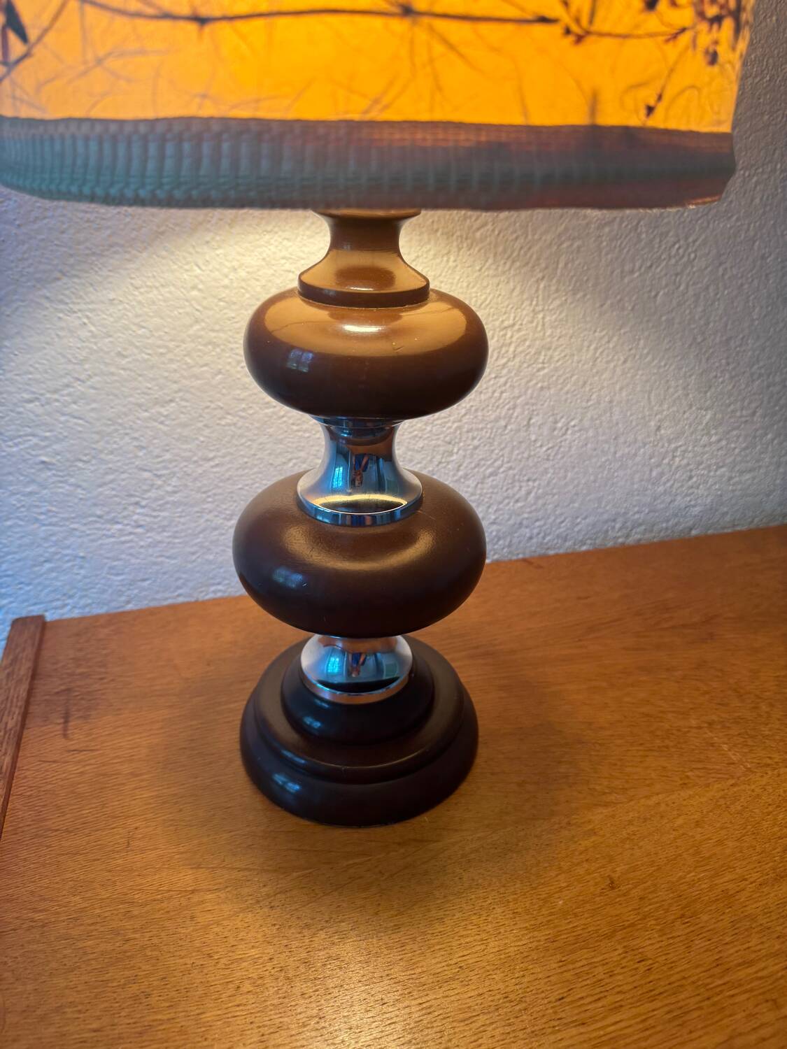 70s wooden chrome flower lamp