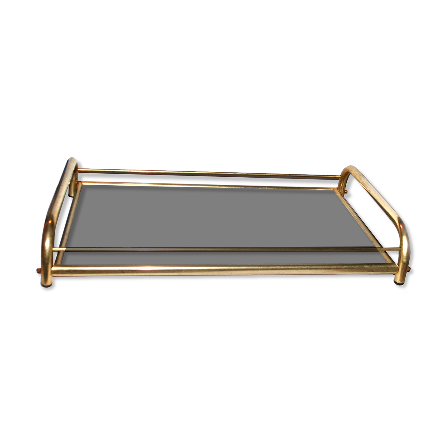 Tray in gilded brass and mahogany melamine wood, 1960-1970