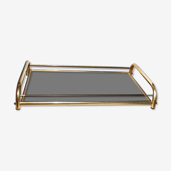 Vintage tray 1960-1970 in gilded brass and mahogany melamine wood BAR BISTROT 58x35cm