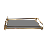 Tray in gilded brass and mahogany melamine wood, 1960-1970