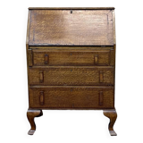 English donkey desk in oak and leather top, 1950s