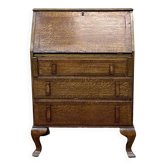 English donkey desk in oak and leather top, 1950s