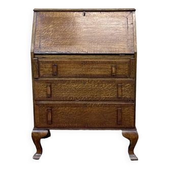 English donkey desk in oak and leather top, 1950s