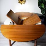Round table/oval teak and white line, extensions, year 60