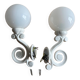Antique enamelled cast iron wall lights / opaline globe