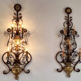 Appliques murales italiennes en cristal et fer forgé doré par Banci Florence, années 1960