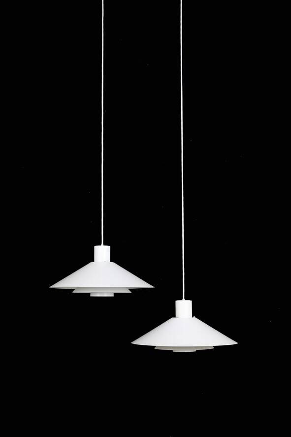 Set of 2 Nordisk Solar Compagni / Christian Hvidt “Trapez” pendant lamps / Danish modern design / 1970s / 1980s