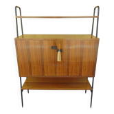 Mid-century wall shelf in wood and black and brown metal, Italian design from the 1950s.