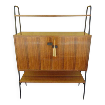 Mid-century wall shelf in wood and black and brown metal, Italian design from the 1950s.