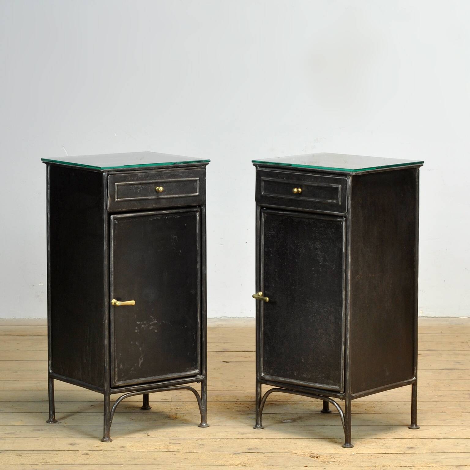 Set Iron And Glass Nightstands, 1900’s