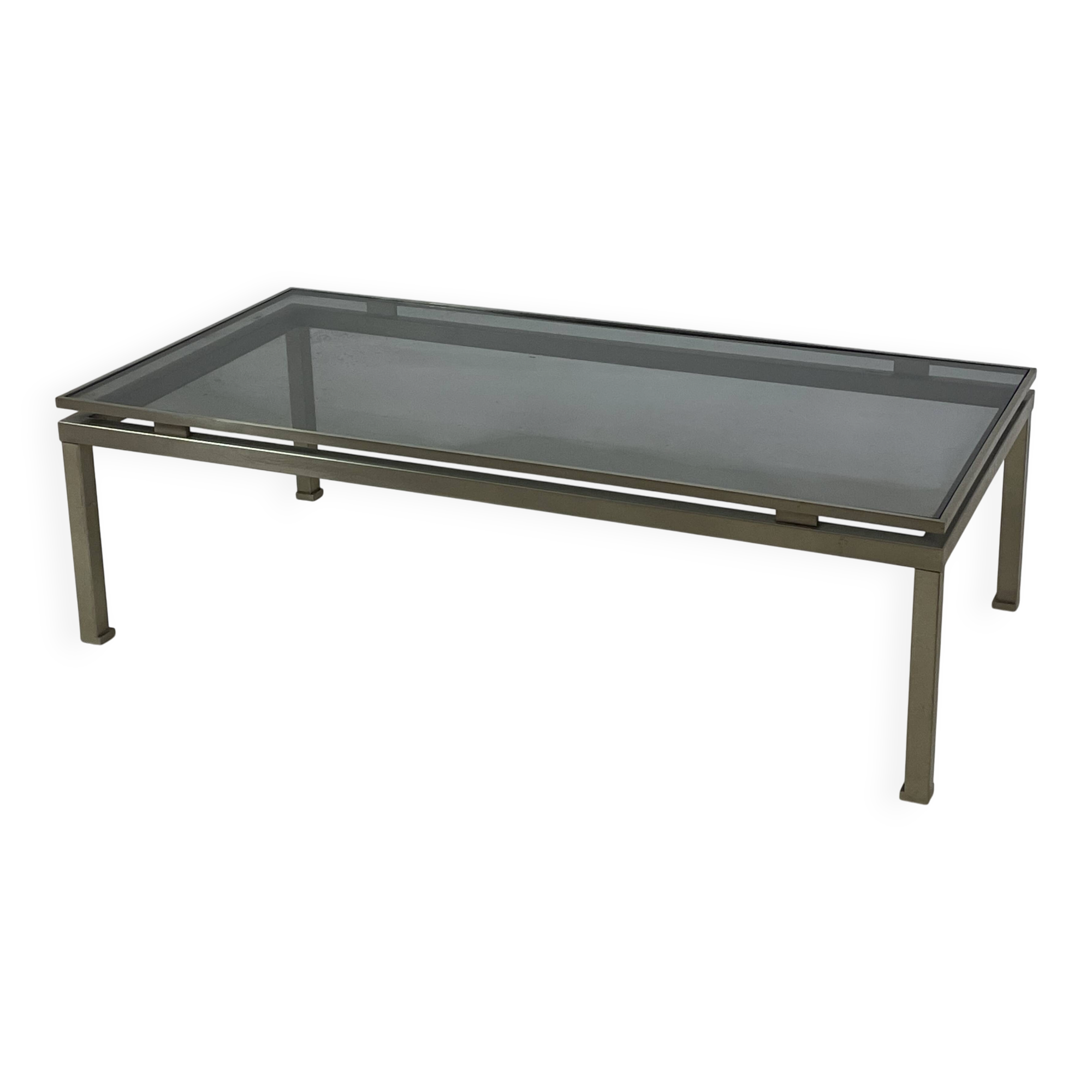 Brass coffee table with smoked glass top by Guy Lefevre, 1970s