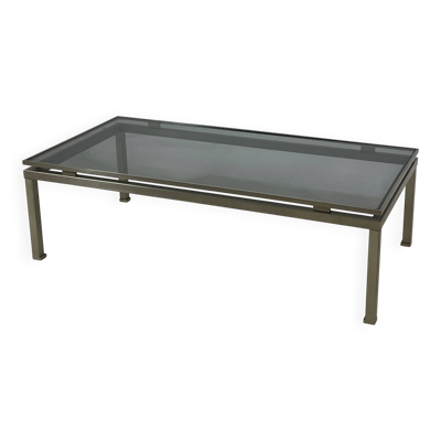 Table basse en laiton et plateau verre fumé par Guy Lefevre, 1970s