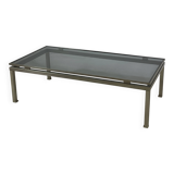 Brass coffee table with smoked glass top by Guy Lefevre, 1970s