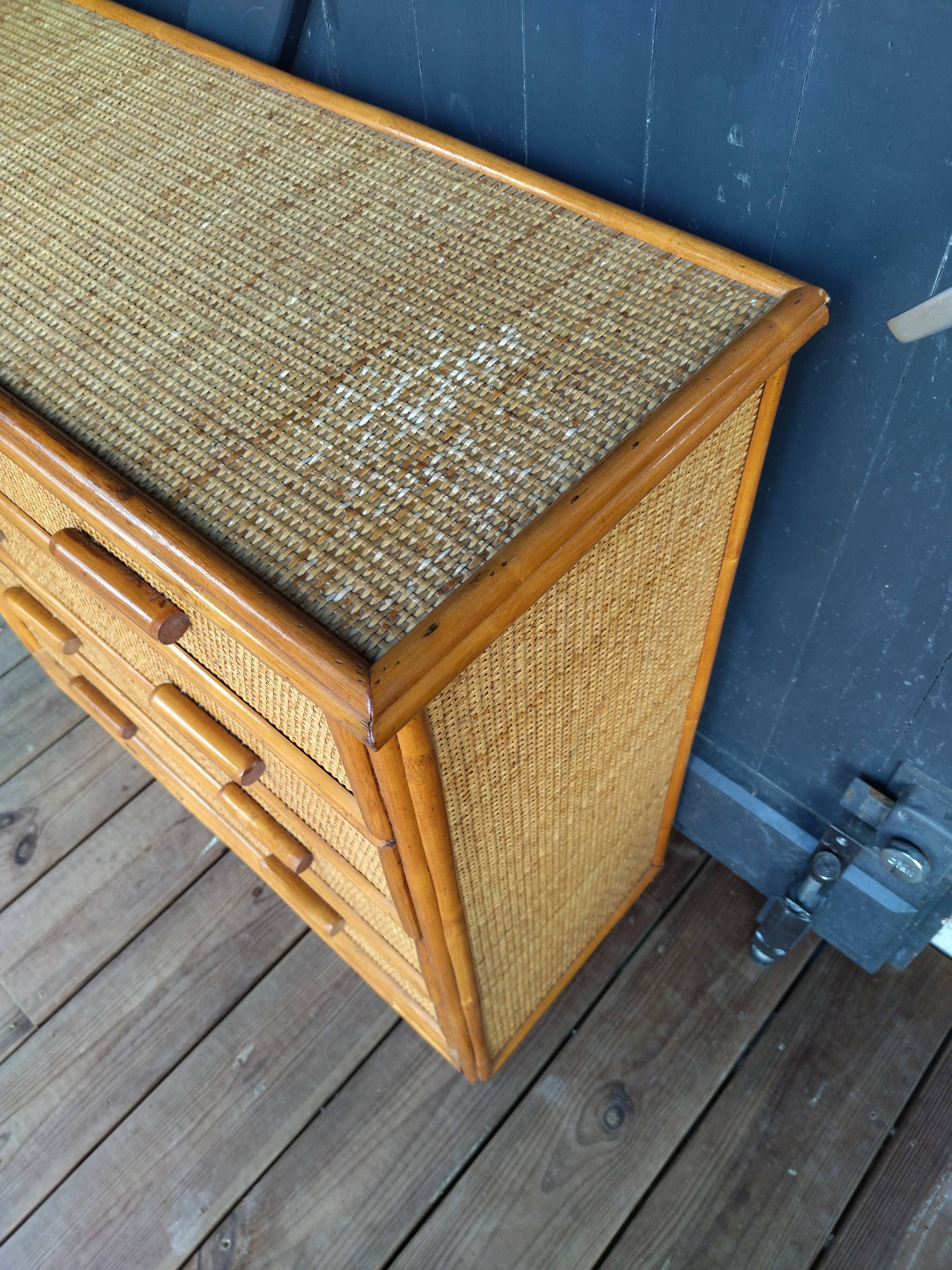 Small chest of drawers in rattan and bamboo
