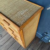 Small chest of drawers in rattan and bamboo
