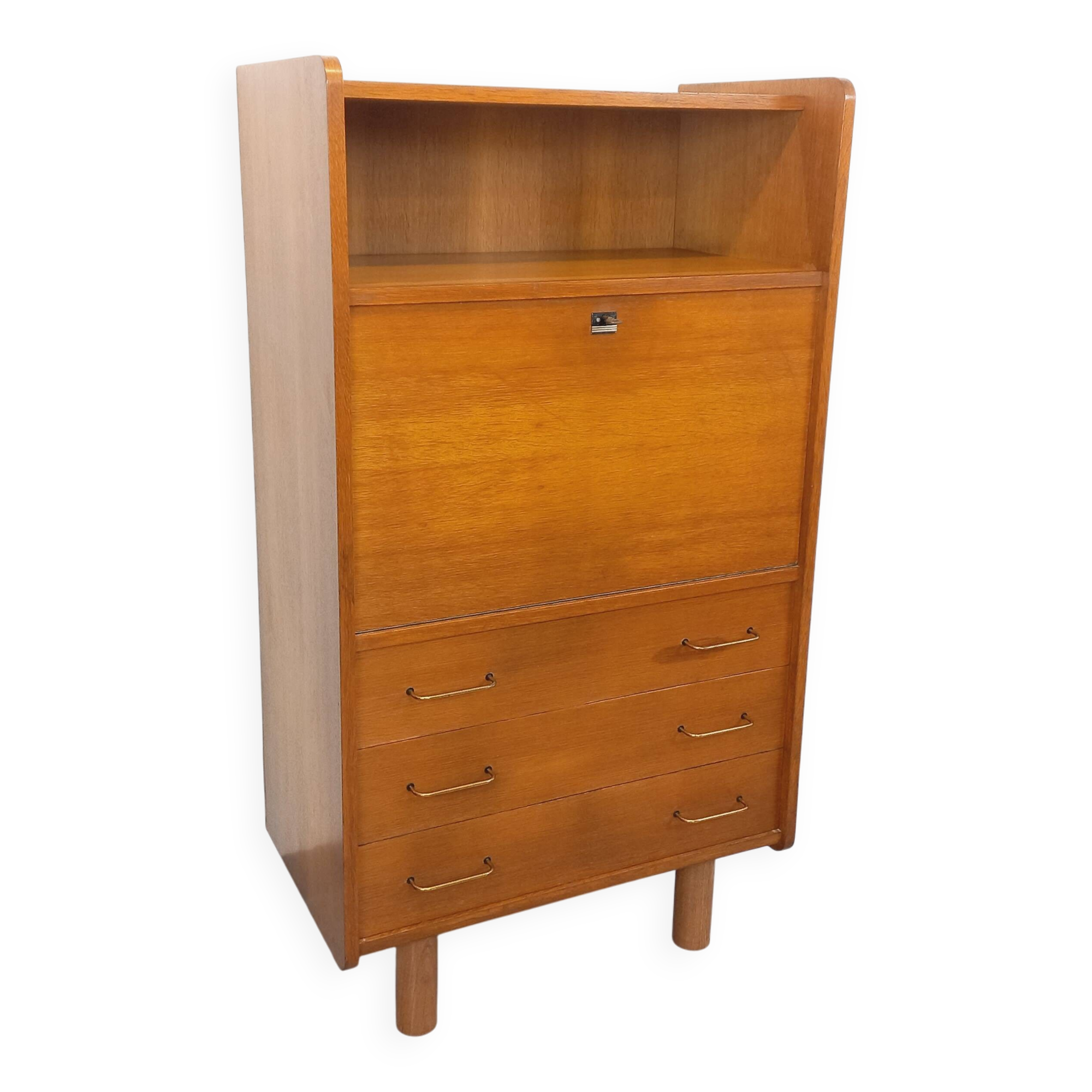 Vintage oak secretary storage furniture from the 1950s and 60s.