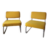 Pair of 70s low chairs with chrome tubing