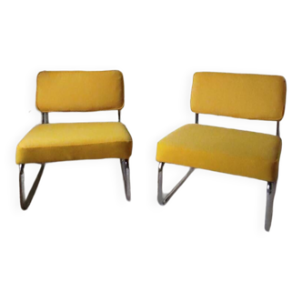 Pair of 70s low chairs with chrome tubing