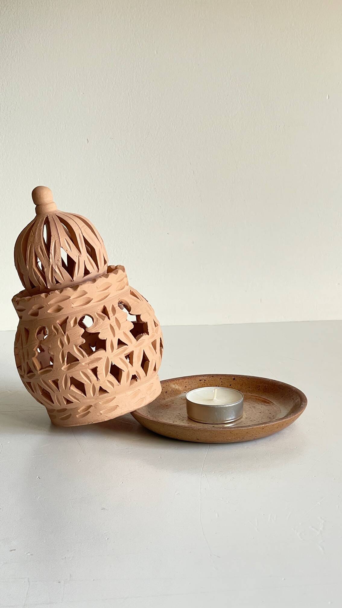 Handmade terracotta tealight candle holder