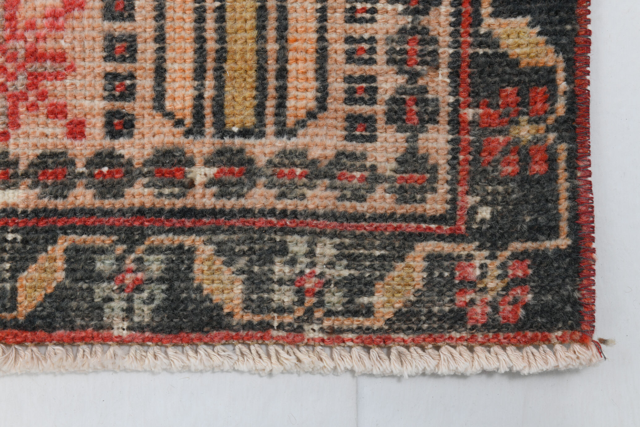 4x10 red & beige wool vintage rug 140x301cm