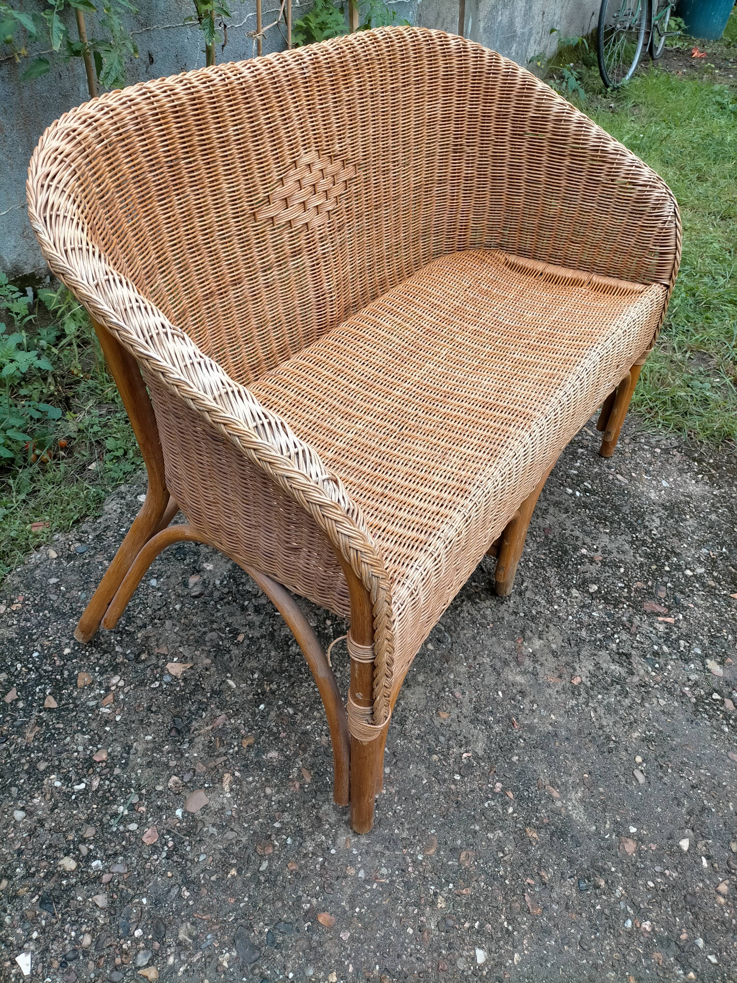 Vintage rattan bench