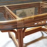 Dining table in rattan and glass 1960