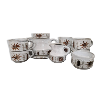 Vintage tea/coffee service in stoneware – Grasses – Terre de France