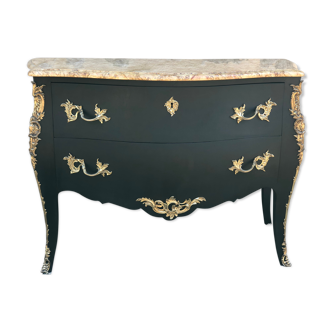 Louis XV style curved cabinet with matte black patina adorned with bronze 1940