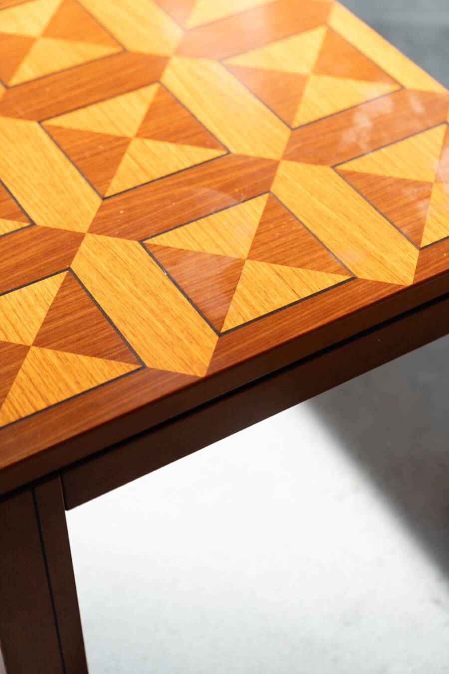 1970s "Fox Hunt" Design Rectangular Cherry Wood Inlaid Coffee Table