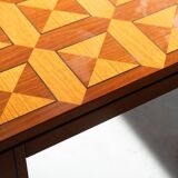 1970s "Fox Hunt" Design Rectangular Cherry Wood Inlaid Coffee Table