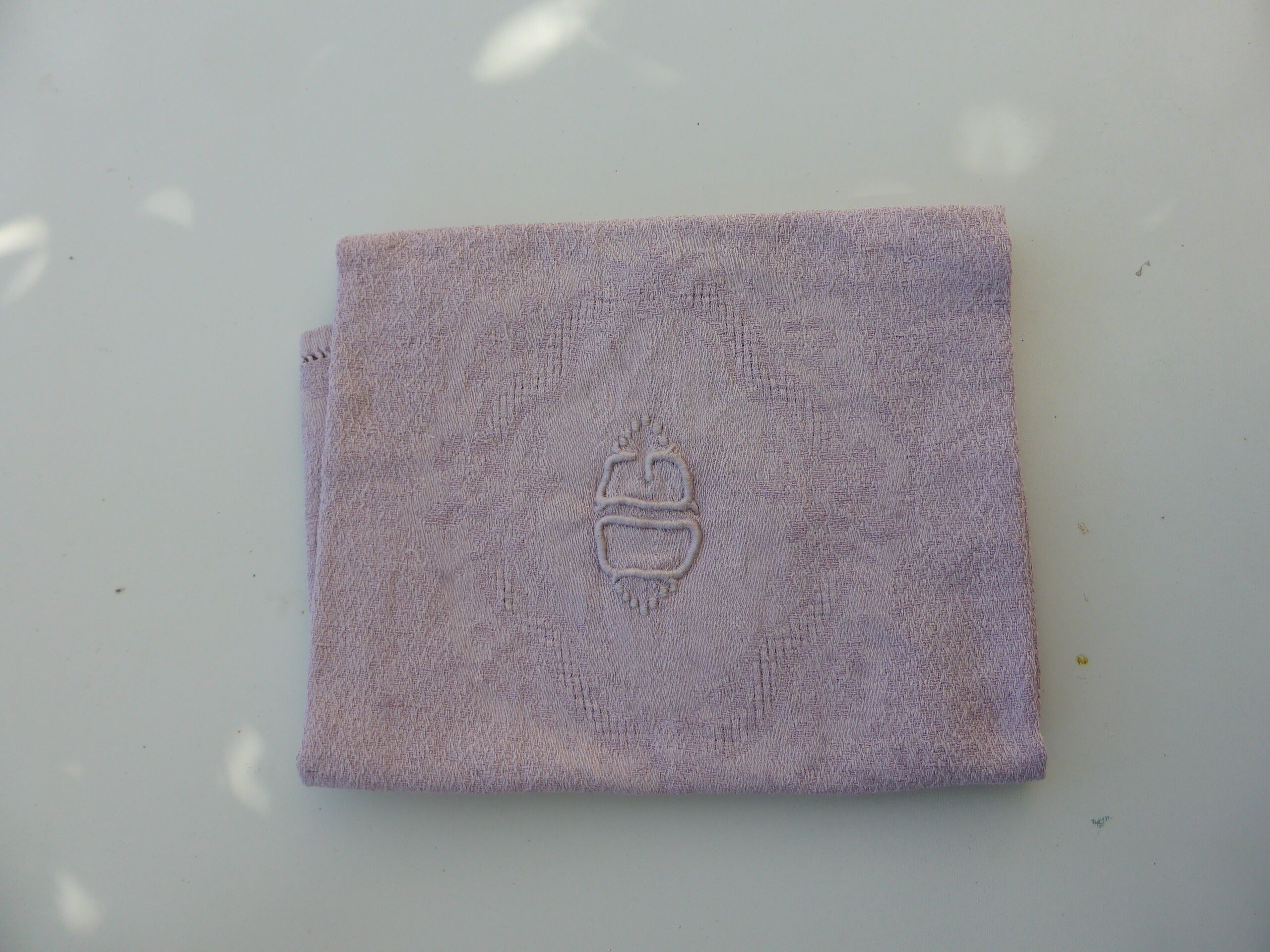 6 rectangular towels, damask cotton, Lilas tint and monogrammed OG, art deco