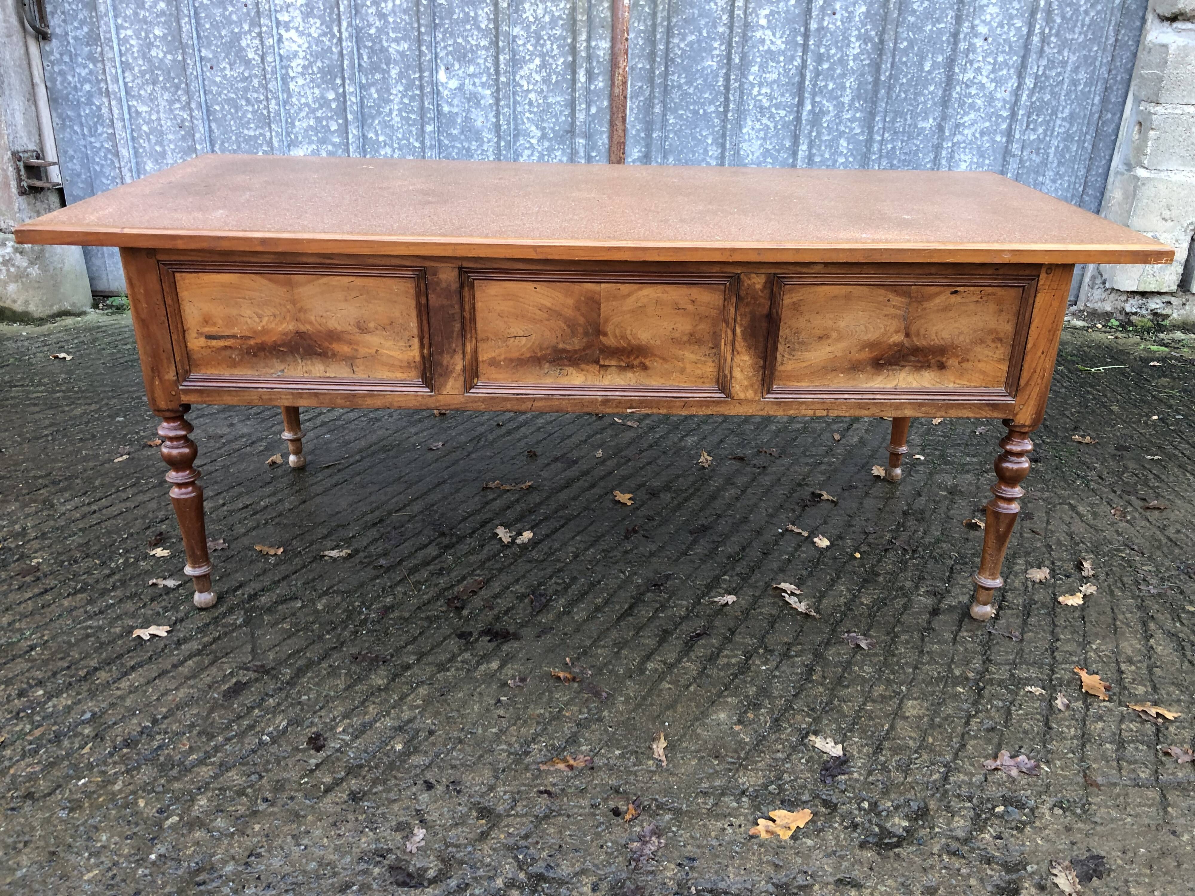 Solid cherry game table with 2 front drawers and panelled crosspieces.