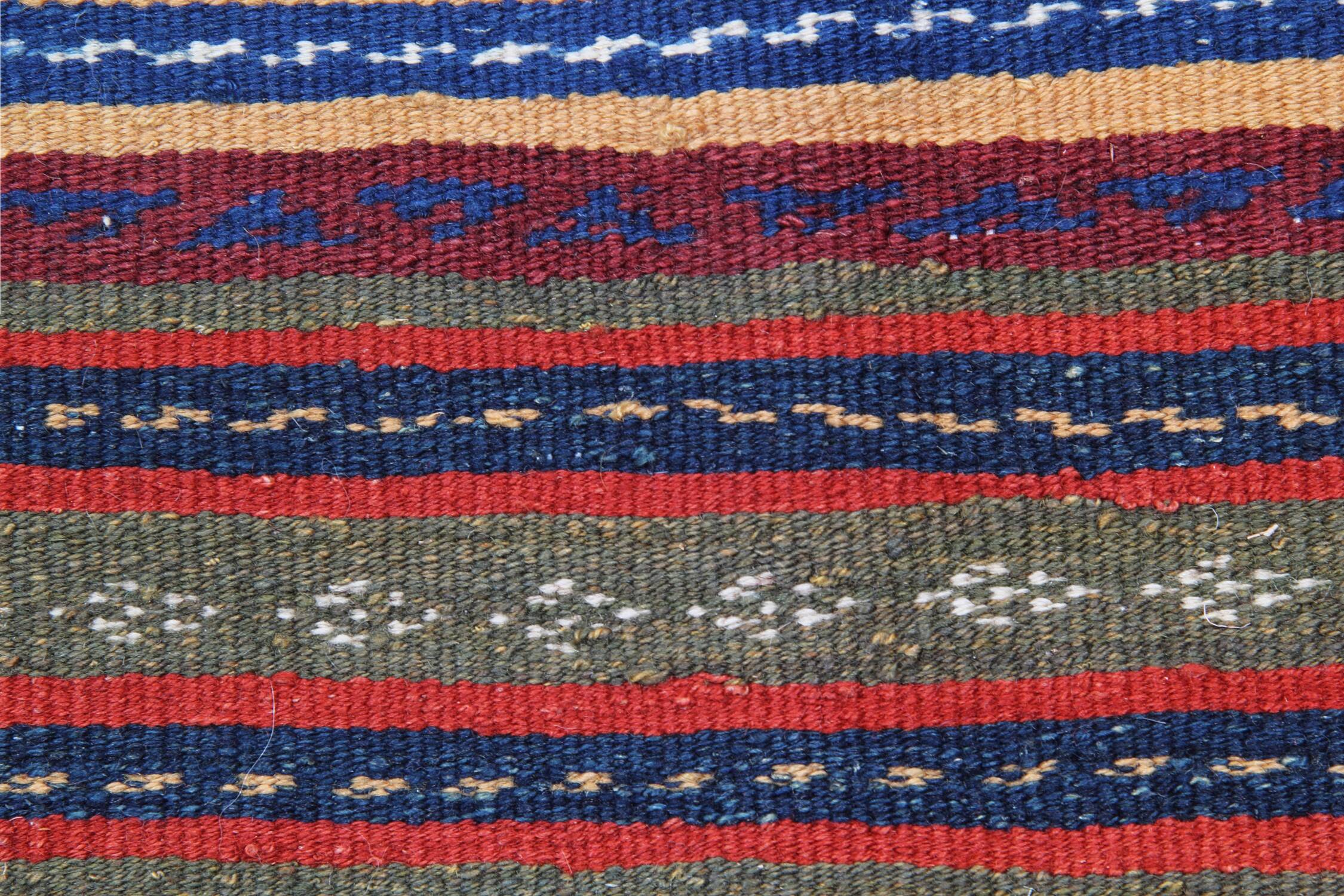 Wool Kilim Rug Earthy Beige, Vibrant Blue & Red 128 x 116 cm