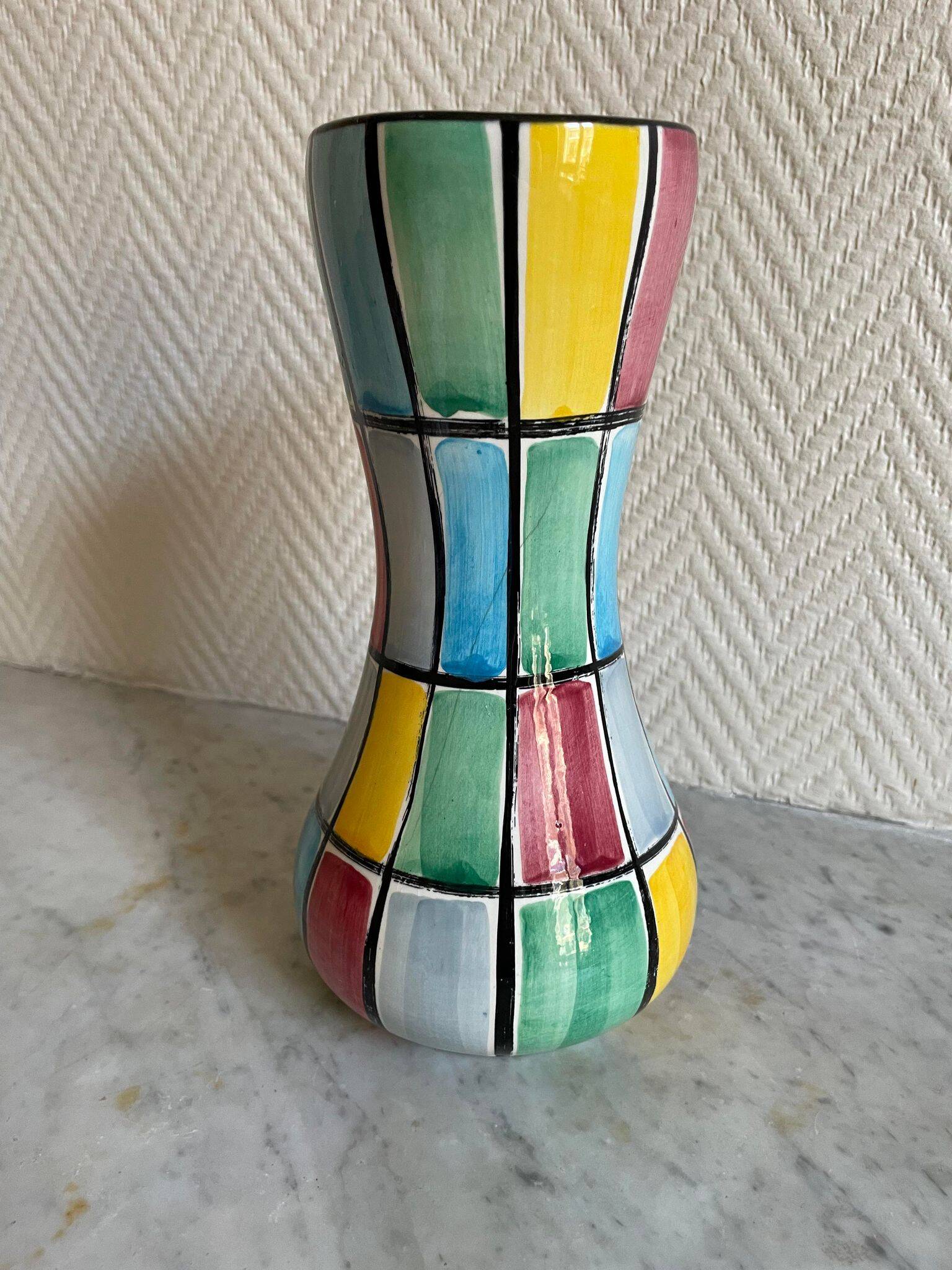 Schramberg Majolika Fabrik ceramic vase Mondrian style