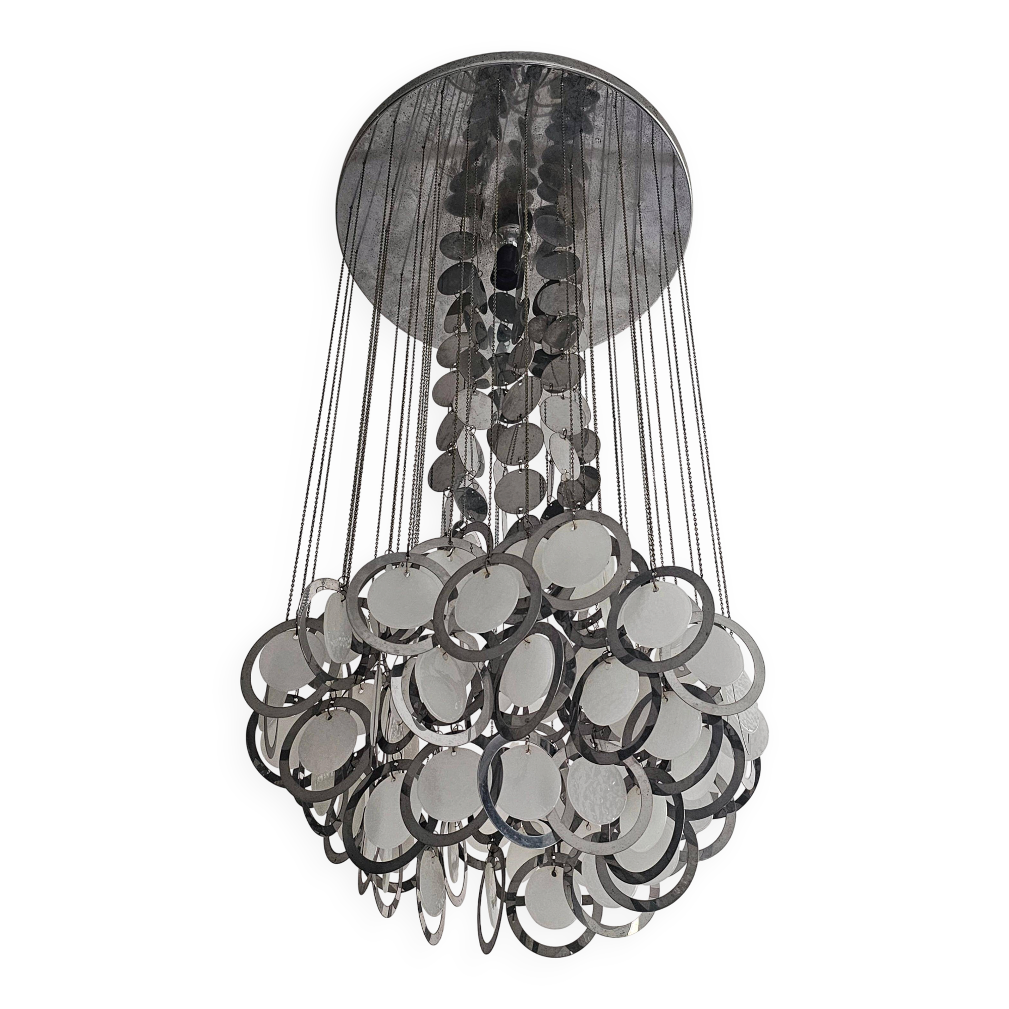 Lustre Disco Mid-Century by Gino Vistosi in chrome and Murano glass