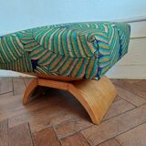 Art Deco pouf in sycamore and exotic fabric